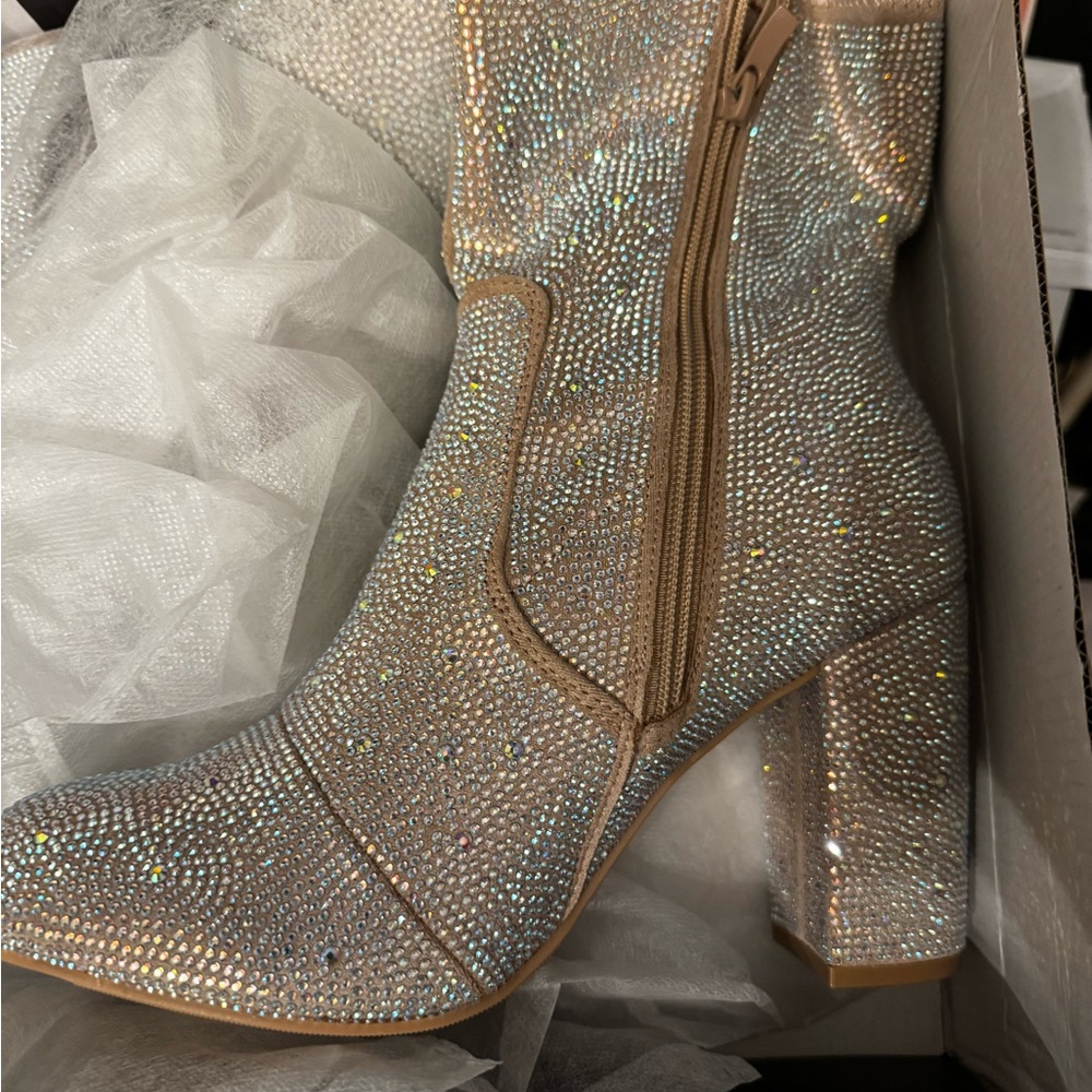 Elegant Silver Rhinestone Women's Boots in box